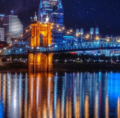 european city skyline evening